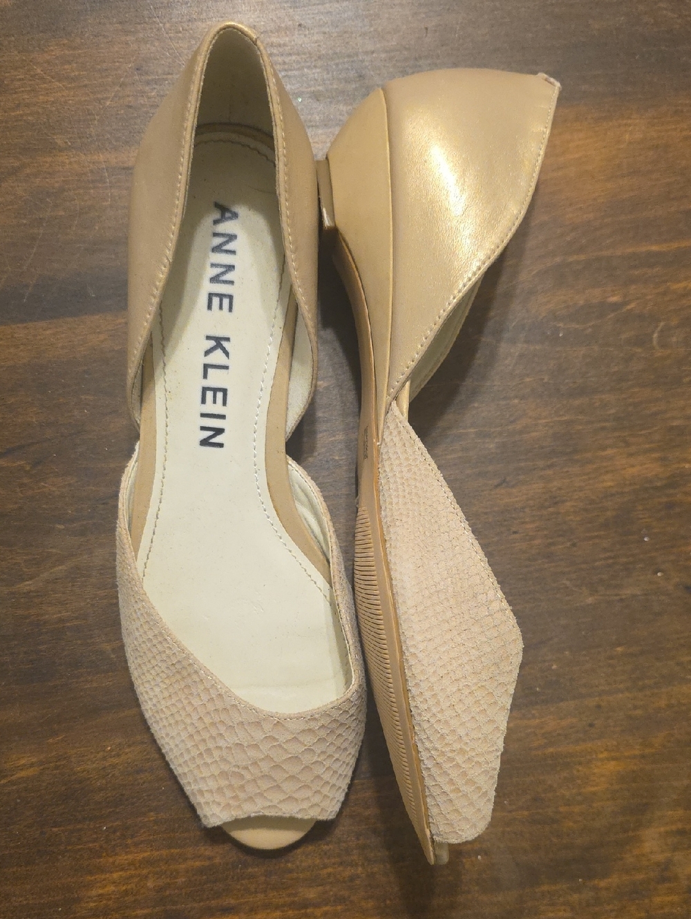 Anne Klein Nude Beige Open-Toe D'Orsay Flats